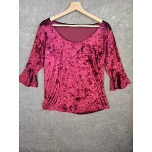 Ultra Teeze Women's Size Large Dark Pink Velvet Whimsygoth Bell Sleeve Top
